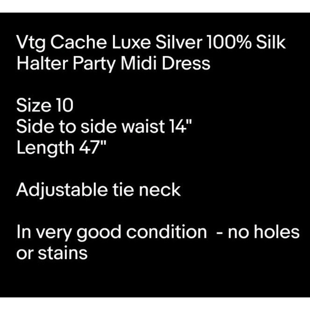 Vtg Cache Luxe Silver 100% Silk Halter Party Midi Dress Sz 10 - Picture 6 of 6